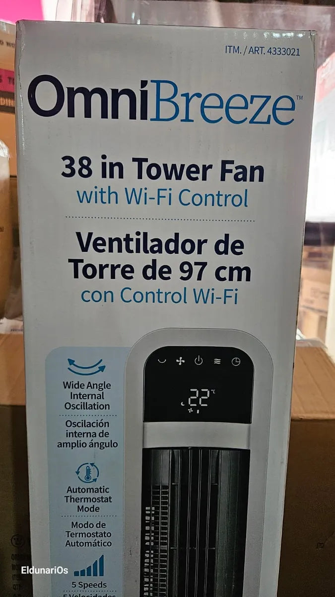 Ventilador De Torre Omnibreeze Blanco - 4 Velocidades con Wi-Fi