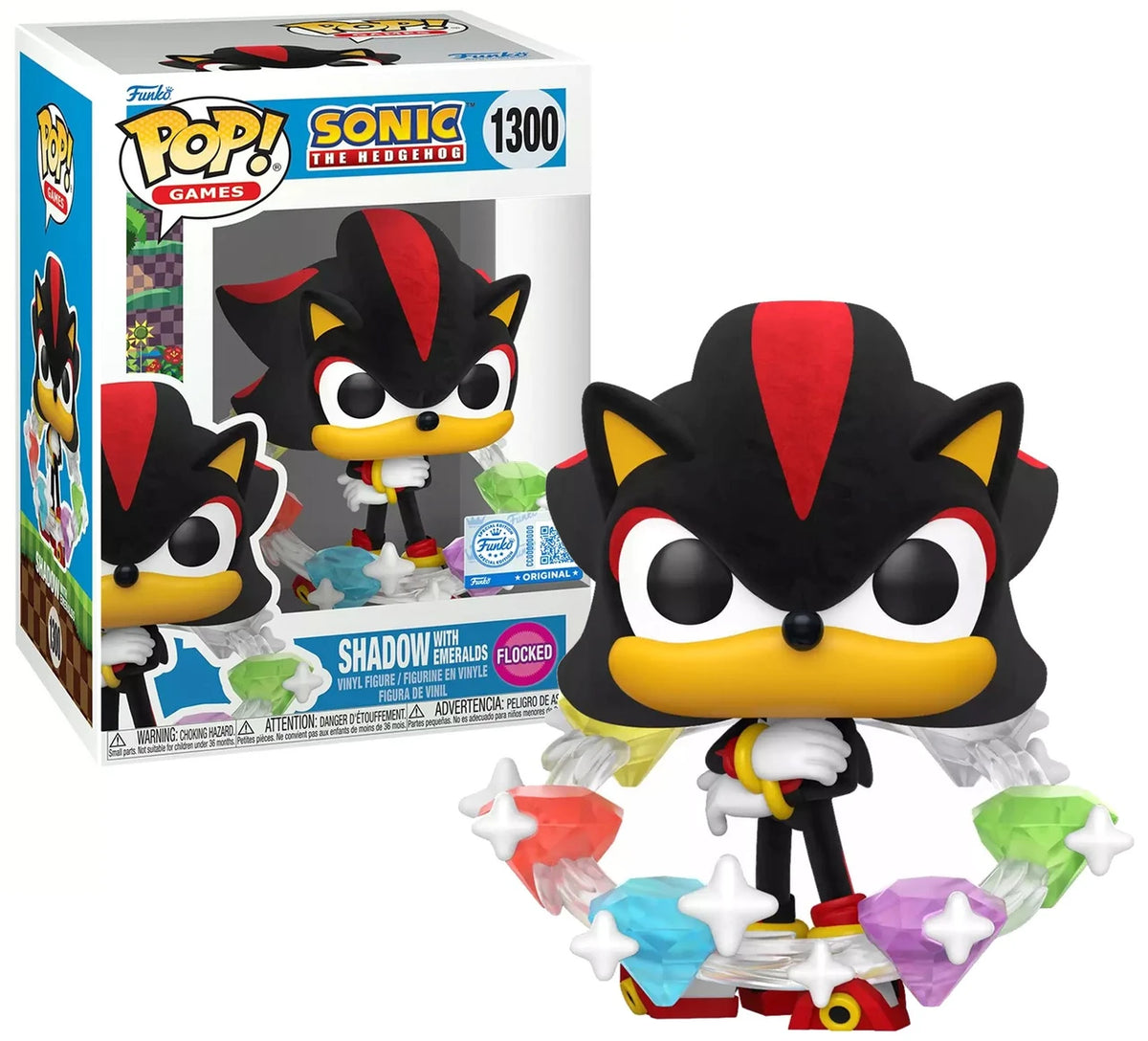 Funko Pop! Sonic - Shadow With Emeralds #1300 Flocked Exclusive
