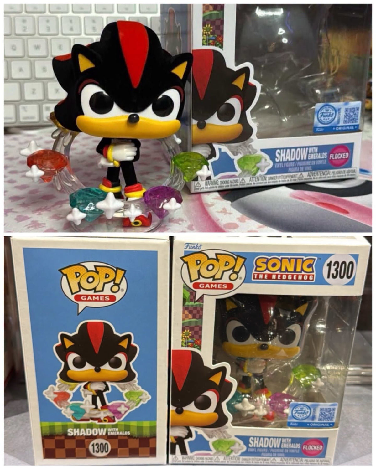 Funko Pop! Sonic - Shadow With Emeralds #1300 Flocked Exclusive